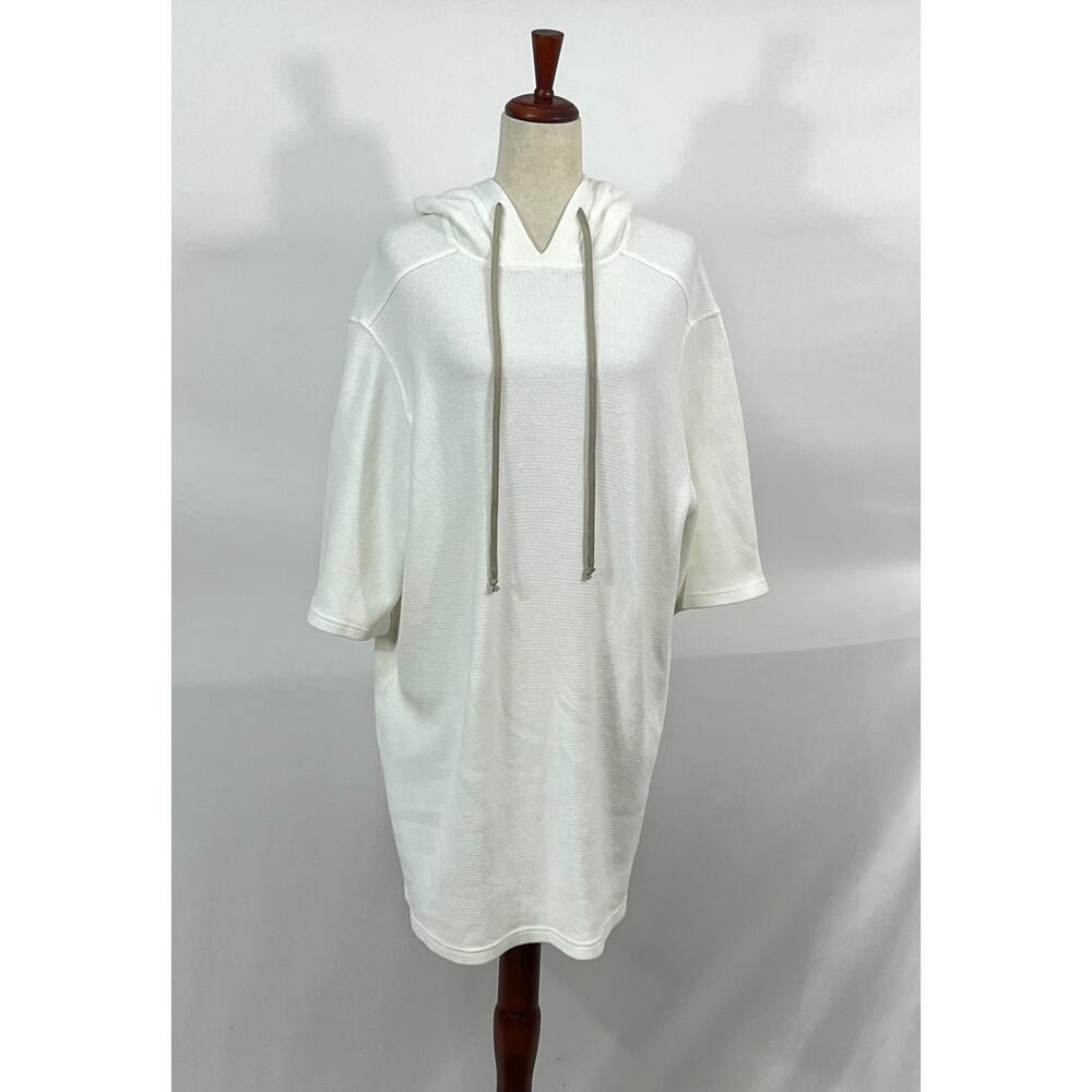 RICK OWENS DRKSHDW Ivory Thermal Waffle Hoodie Dress Tunic Top